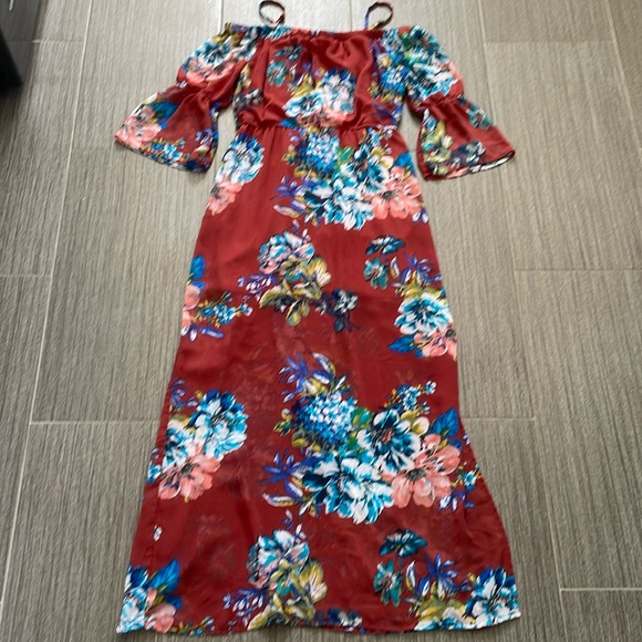 As U Wish Burgundy Red Ruched Off-the-Shoulder Maxi Dress - Picture 10 of 14